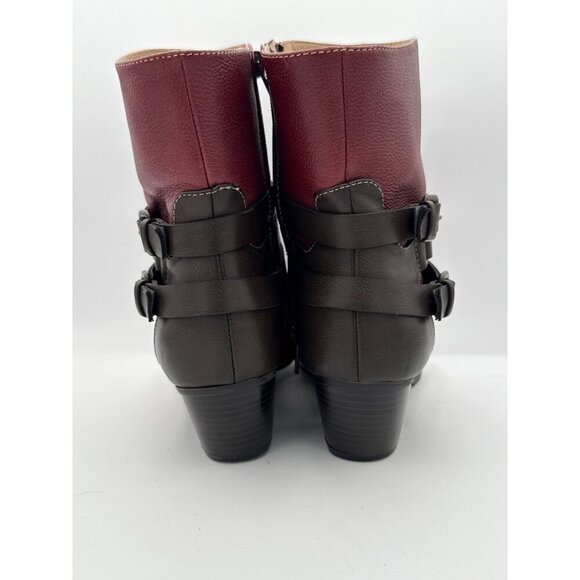 Naturalizer Womens Ankle Boots Size 7.5 Red Leather With Zipper & Buckle Detail - Picture 3 of 7